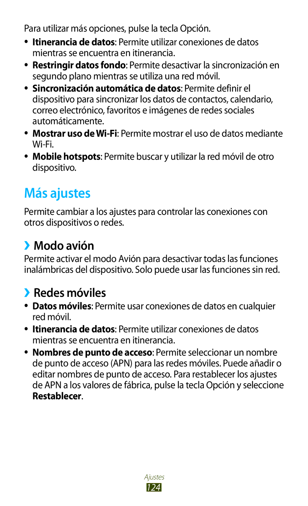 Samsung GT-B5330ZIAXEC, GT-B5330ZWAPHE, GT-B5330ZKAXEC, GT-B5330ZWAXEC manual Más ajustes, ››Modo avión, ››Redes móviles 