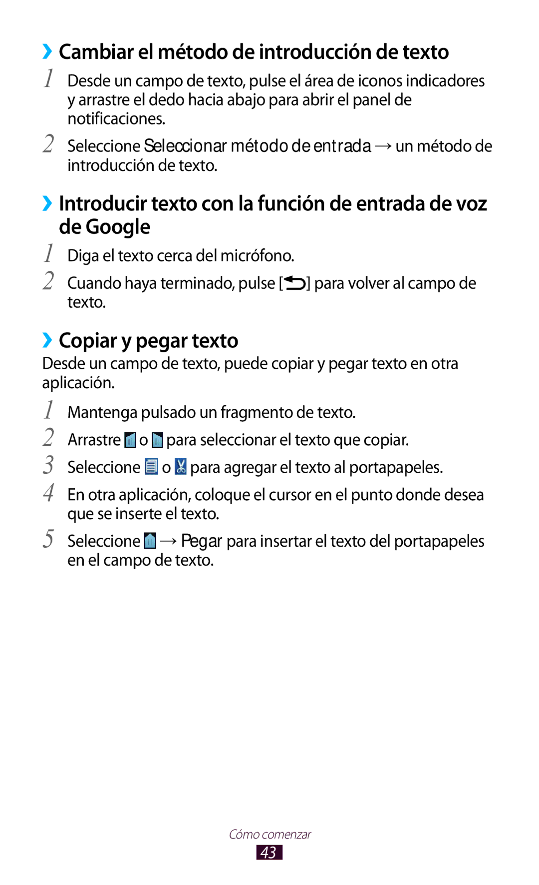 Samsung GT-B5330ZKAYOG, GT-B5330ZWAPHE ››Cambiar el método de introducción de texto, De Google, ››Copiar y pegar texto 