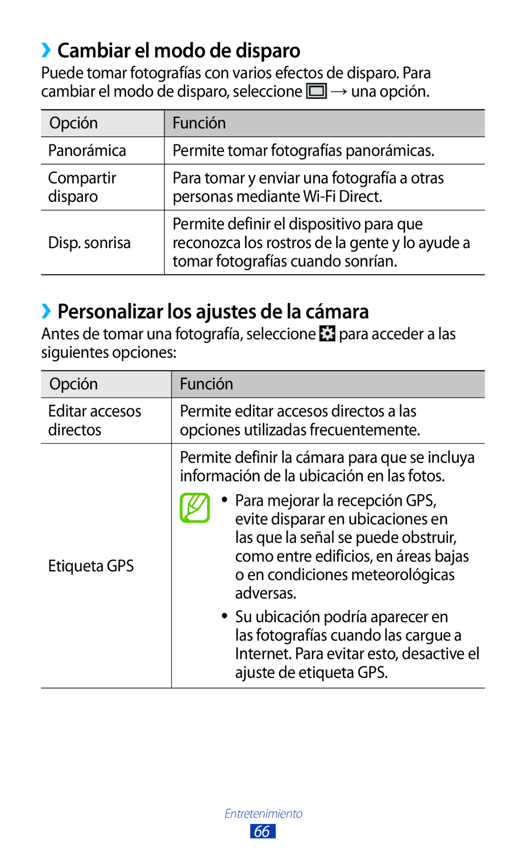 Samsung GT-B5330ZKAXEC, GT-B5330ZWAPHE manual ››Cambiar el modo de disparo, ››Personalizar los ajustes de la cámara 