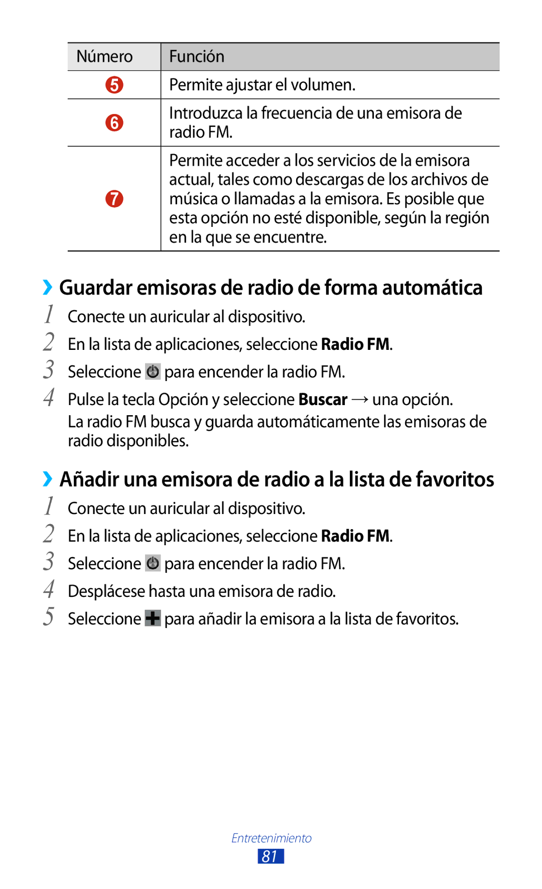 Samsung GT-B5330ZKAXEC manual ››Añadir una emisora de radio a la lista de favoritos, Conecte un auricular al dispositivo 