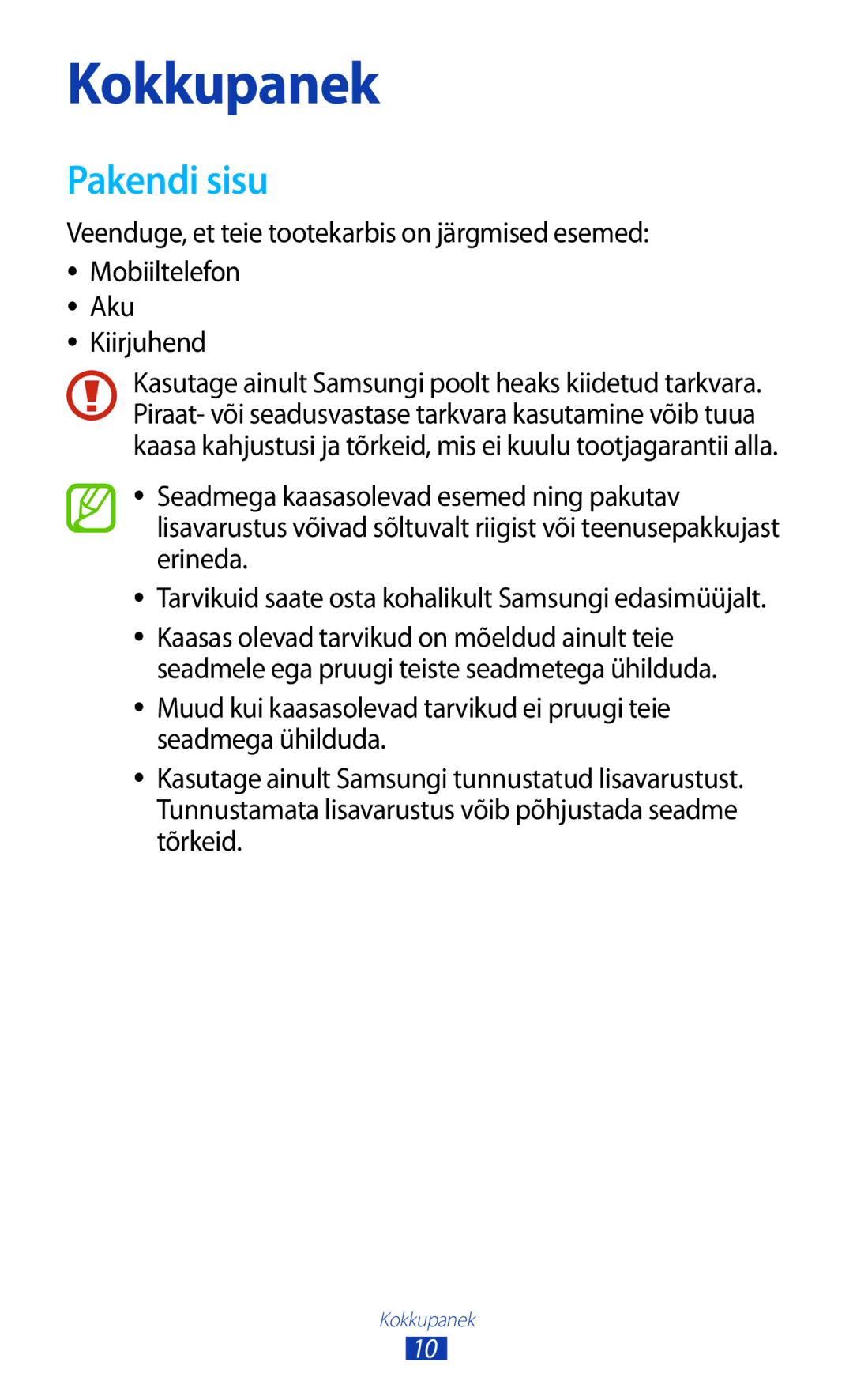 Samsung GT-B5330ZWASEB manual Pakendi sisu, Kiirjuhend 