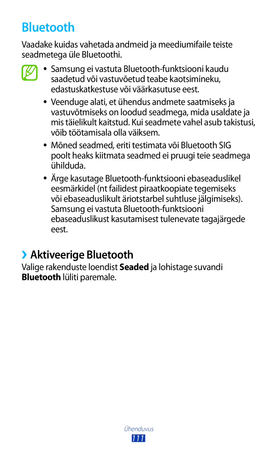 Samsung GT-B5330ZWASEB manual ››Aktiveerige Bluetooth 