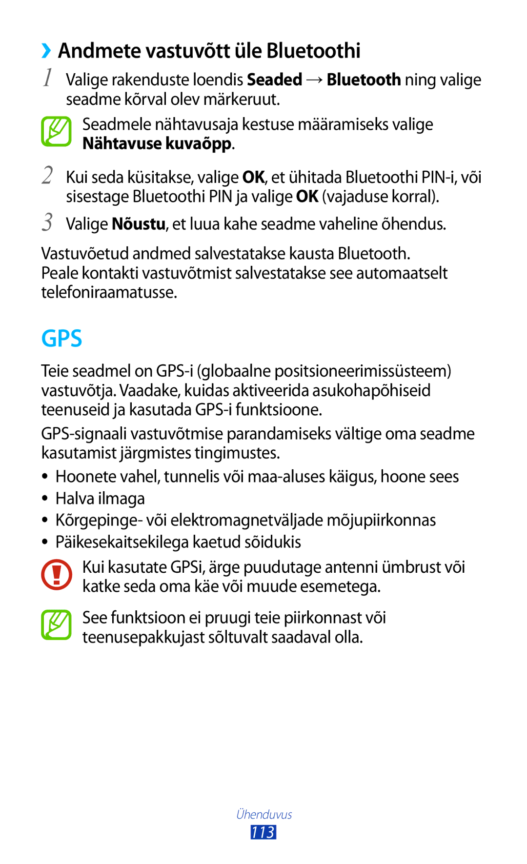 Samsung GT-B5330ZWASEB manual Gps, ››Andmete vastuvõtt üle Bluetoothi 