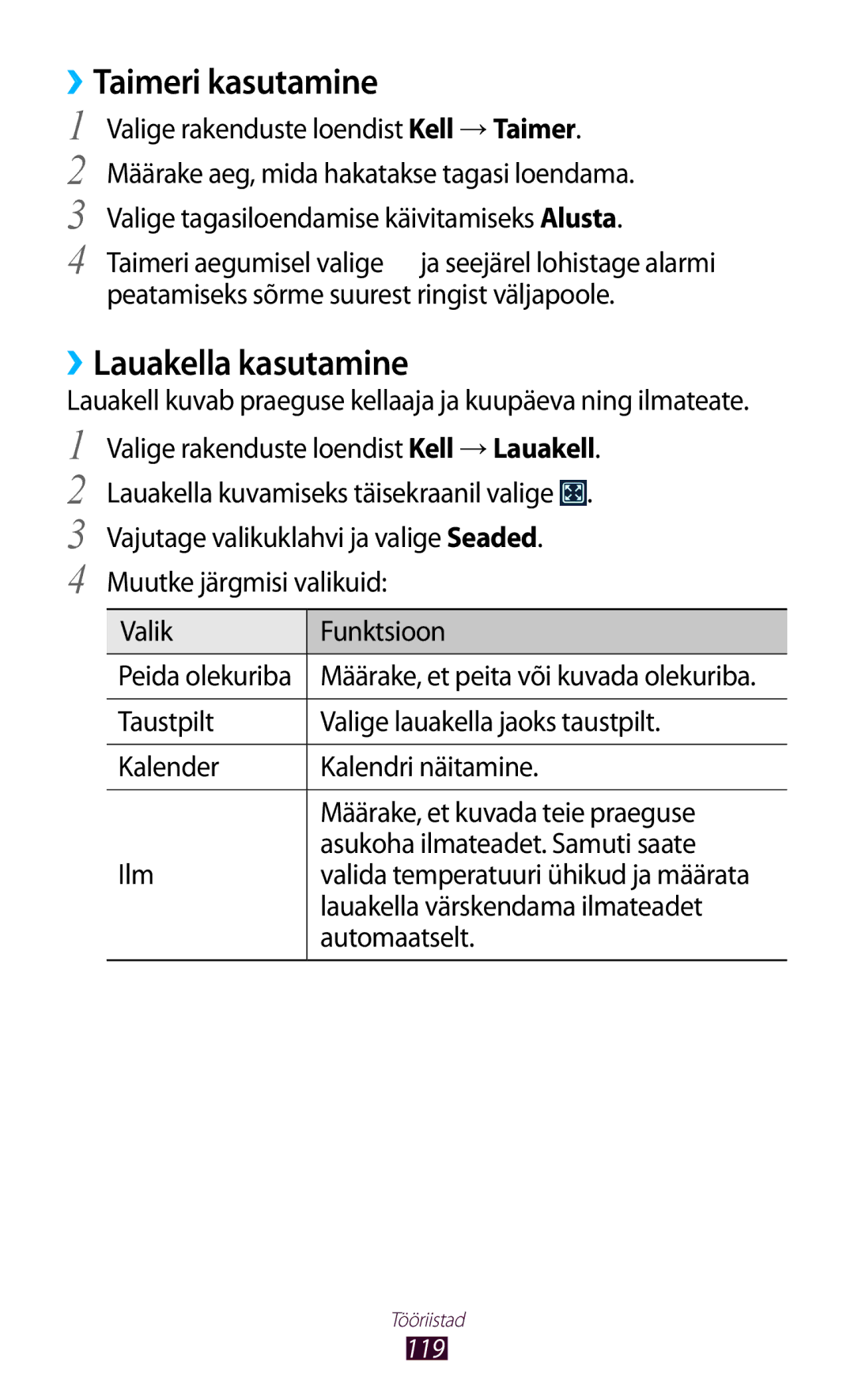 Samsung GT-B5330ZWASEB manual ››Taimeri kasutamine, ››Lauakella kasutamine, Lauakella värskendama ilmateadet 