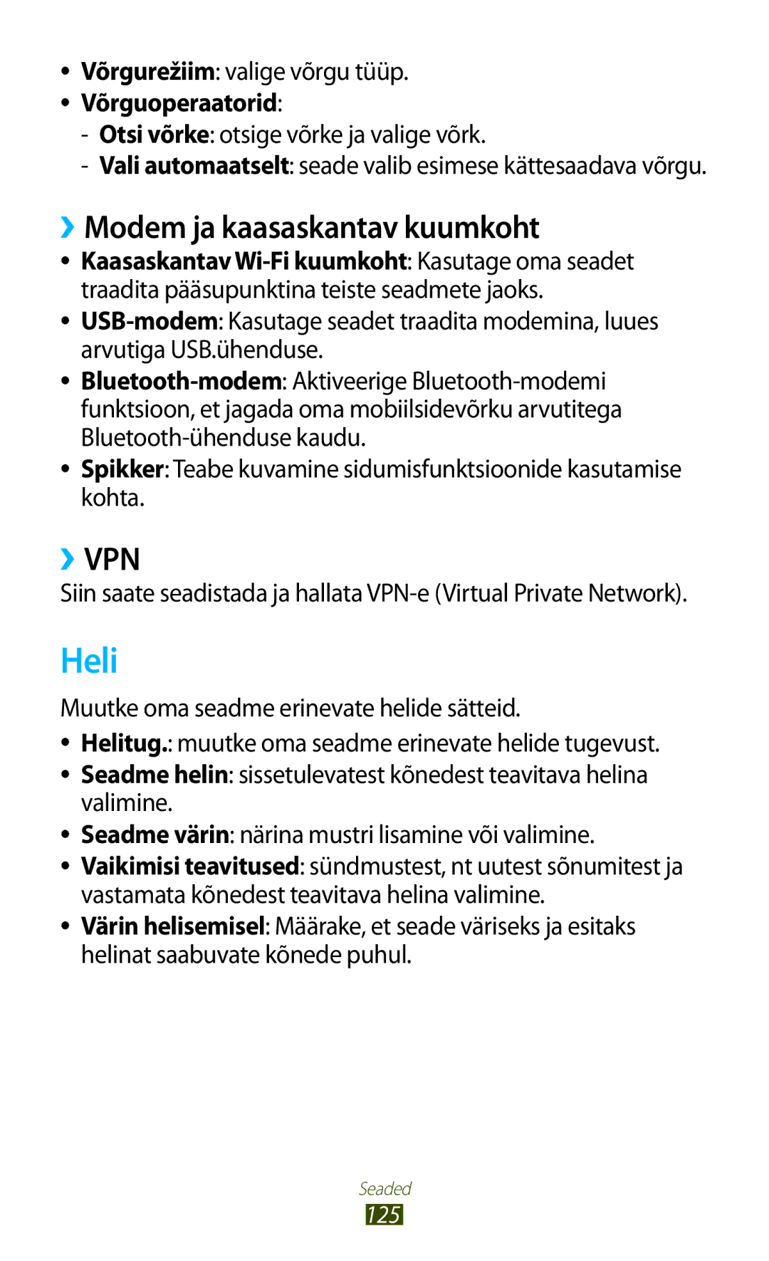 Samsung GT-B5330ZWASEB manual Heli, ››Modem ja kaasaskantav kuumkoht 