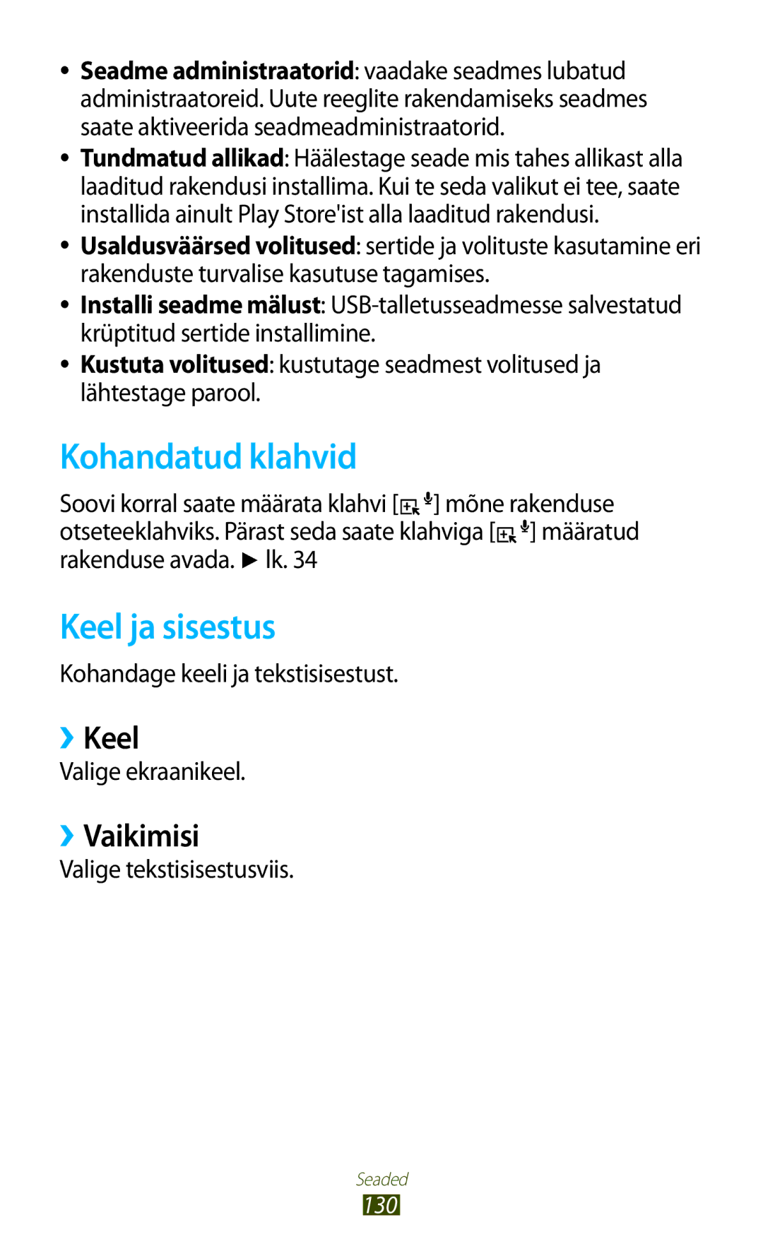 Samsung GT-B5330ZWASEB manual Kohandatud klahvid, Keel ja sisestus, ››Keel, ››Vaikimisi 