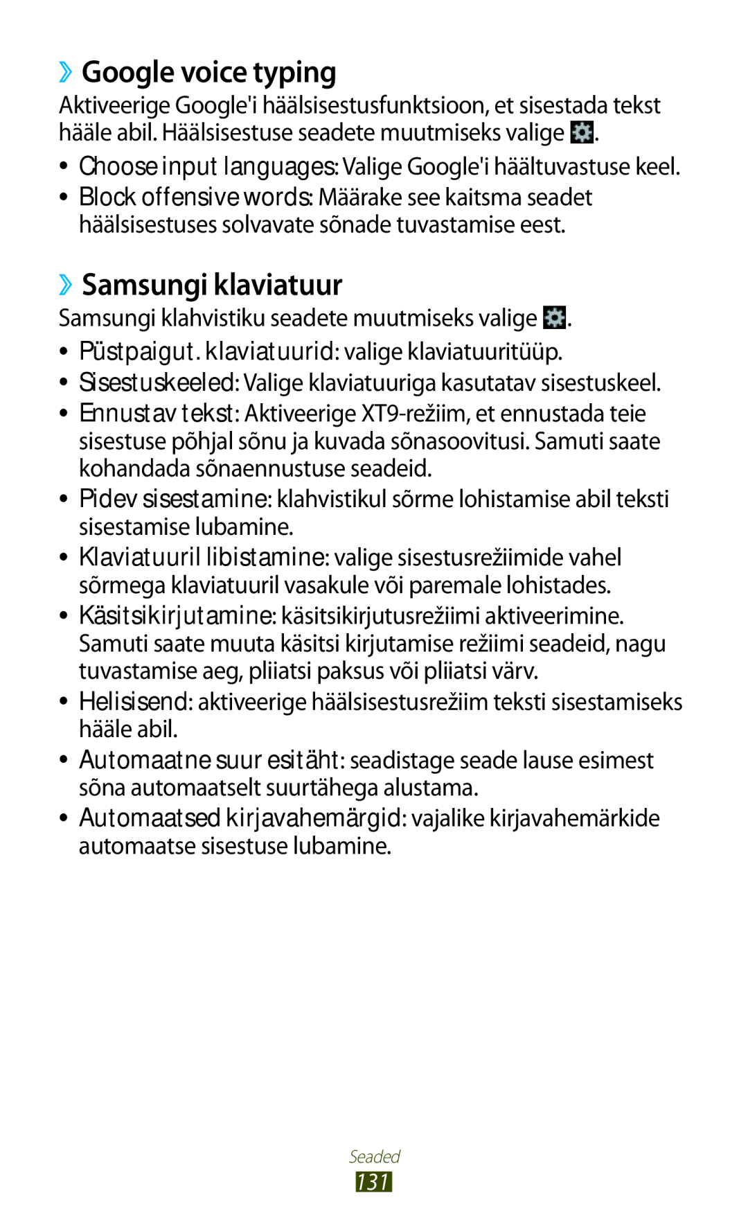 Samsung GT-B5330ZWASEB manual ››Google voice typing, ››Samsungi klaviatuur 