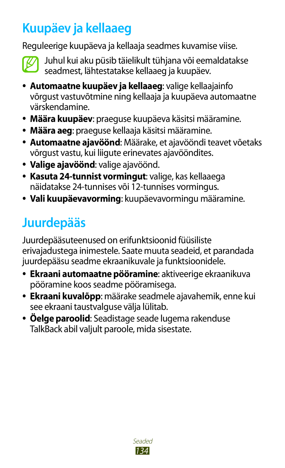 Samsung GT-B5330ZWASEB manual Kuupäev ja kellaaeg, Juurdepääs, Reguleerige kuupäeva ja kellaaja seadmes kuvamise viise 