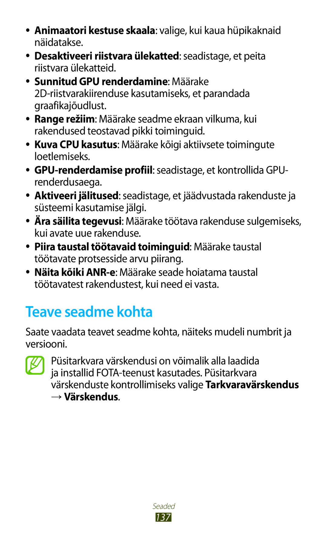 Samsung GT-B5330ZWASEB manual Teave seadme kohta, → Värskendus 