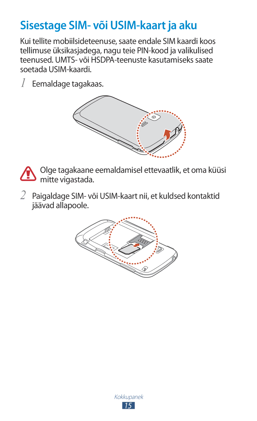 Samsung GT-B5330ZWASEB manual Sisestage SIM- või USIM-kaart ja aku 