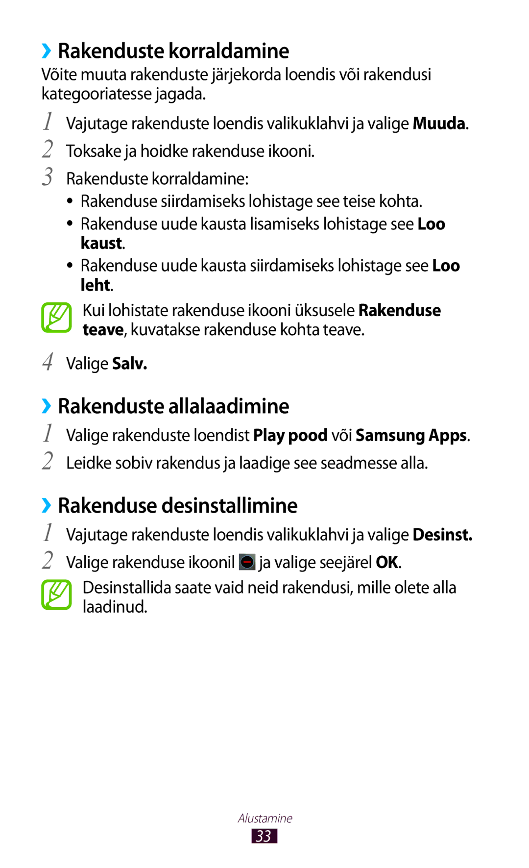 Samsung GT-B5330ZWASEB ››Rakenduste korraldamine, ››Rakenduste allalaadimine, ››Rakenduse desinstallimine, Valige Salv 