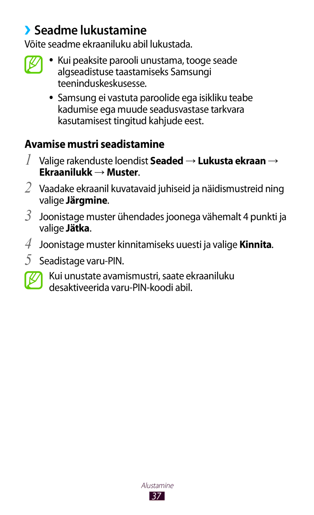 Samsung GT-B5330ZWASEB manual ››Seadme lukustamine, Avamise mustri seadistamine, Ekraanilukk → Muster 