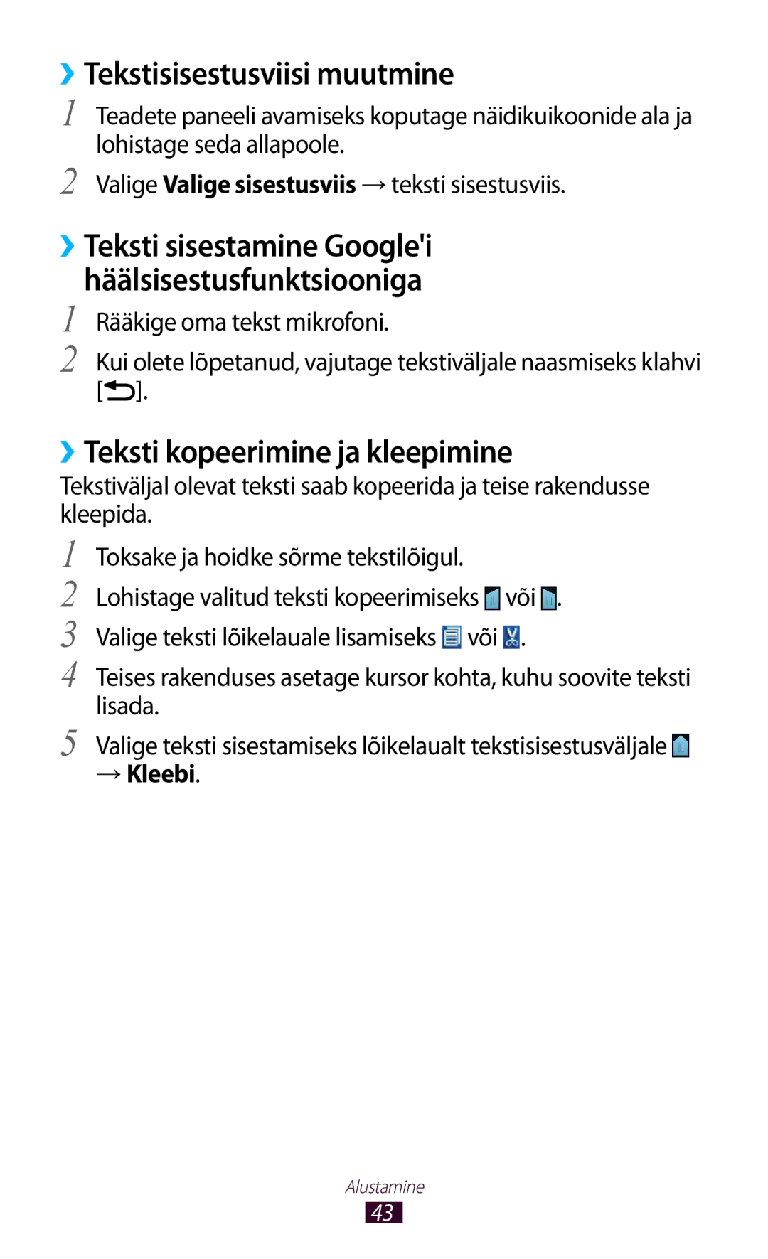 Samsung GT-B5330ZWASEB manual ››Tekstisisestusviisi muutmine, ››Teksti kopeerimine ja kleepimine, → Kleebi 