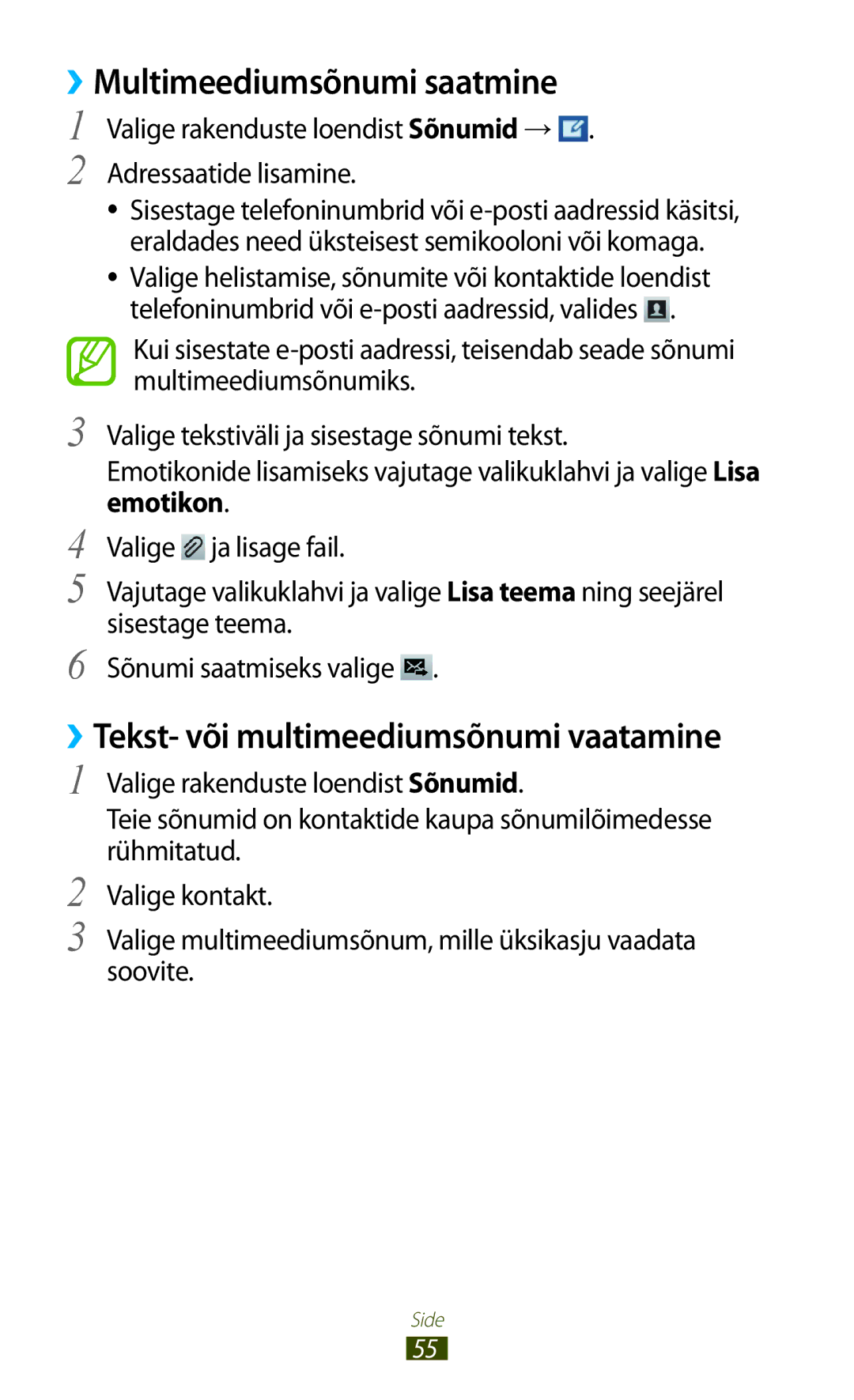 Samsung GT-B5330ZWASEB manual ››Multimeediumsõnumi saatmine, ››Tekst- või multimeediumsõnumi vaatamine 