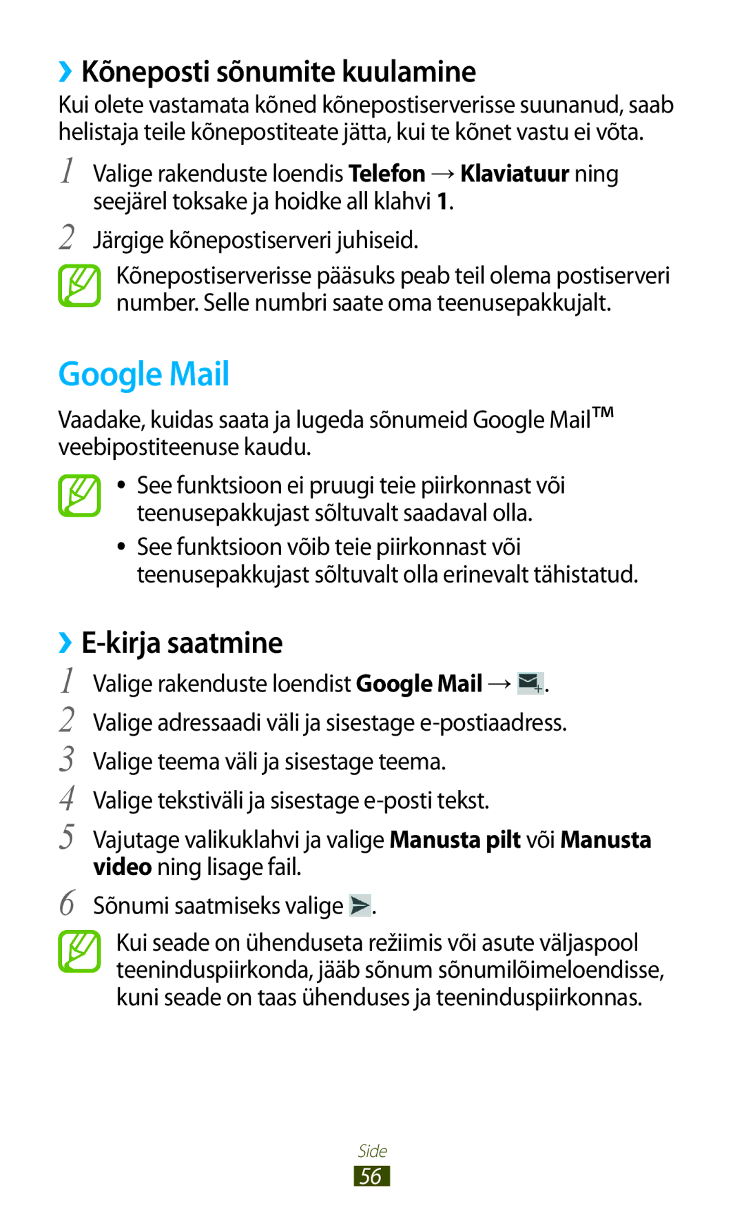 Samsung GT-B5330ZWASEB manual Google Mail, ››Kõneposti sõnumite kuulamine, Kirja saatmine 