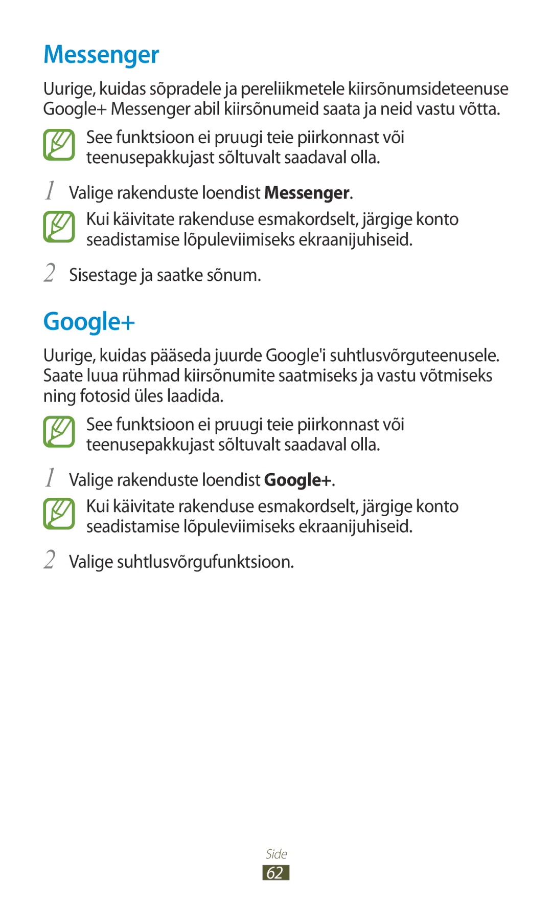 Samsung GT-B5330ZWASEB manual Valige rakenduste loendist Messenger, Valige rakenduste loendist Google+ 