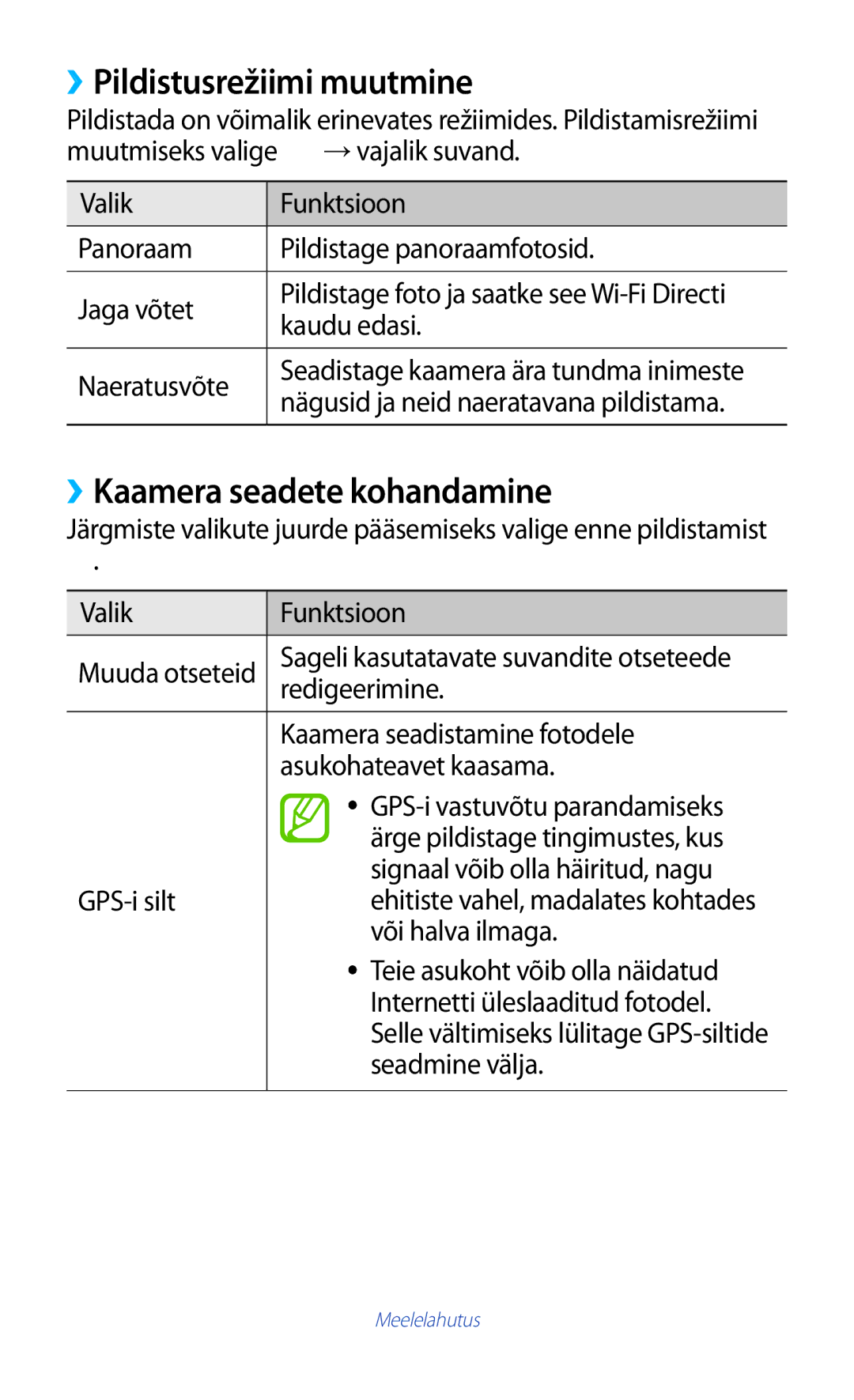 Samsung GT-B5330ZWASEB manual ››Pildistusrežiimi muutmine, ››Kaamera seadete kohandamine 