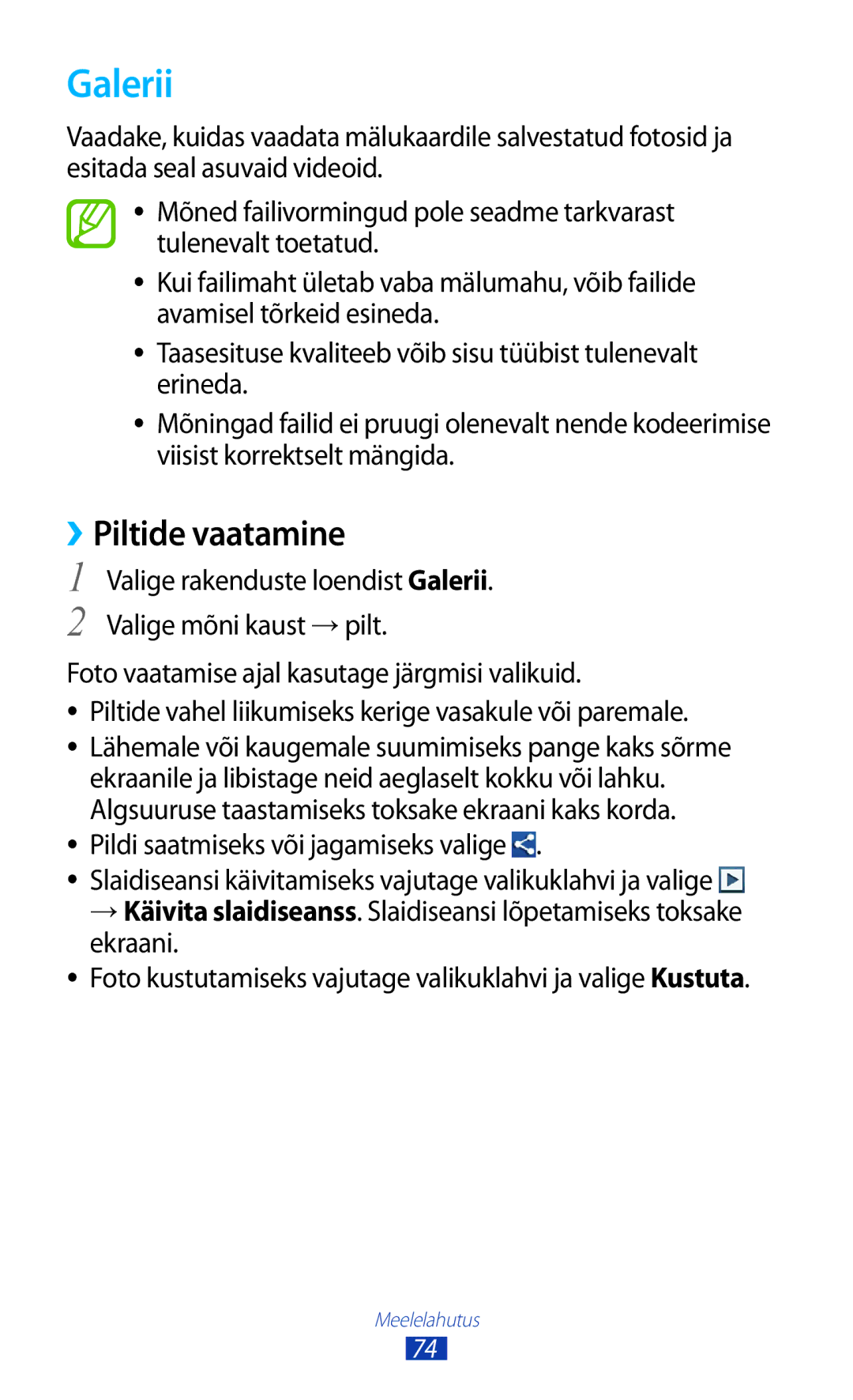 Samsung GT-B5330ZWASEB manual Galerii, ››Piltide vaatamine 