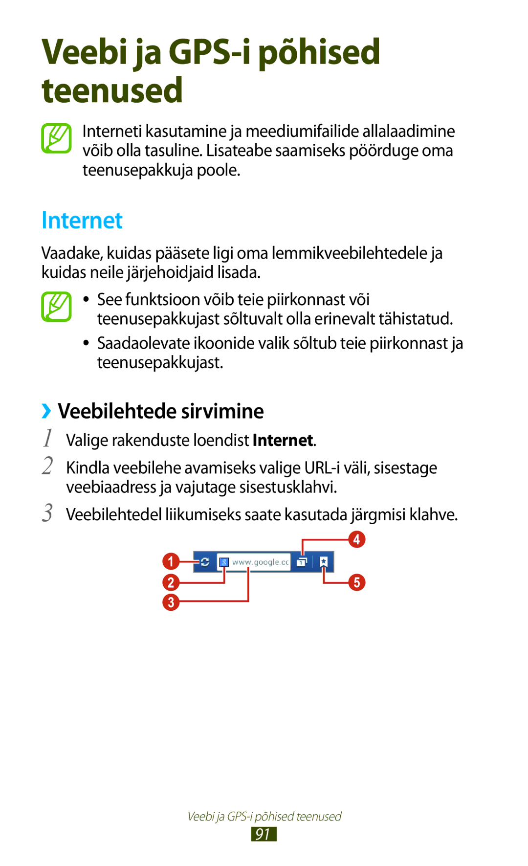 Samsung GT-B5330ZWASEB manual ››Veebilehtede sirvimine, Valige rakenduste loendist Internet 