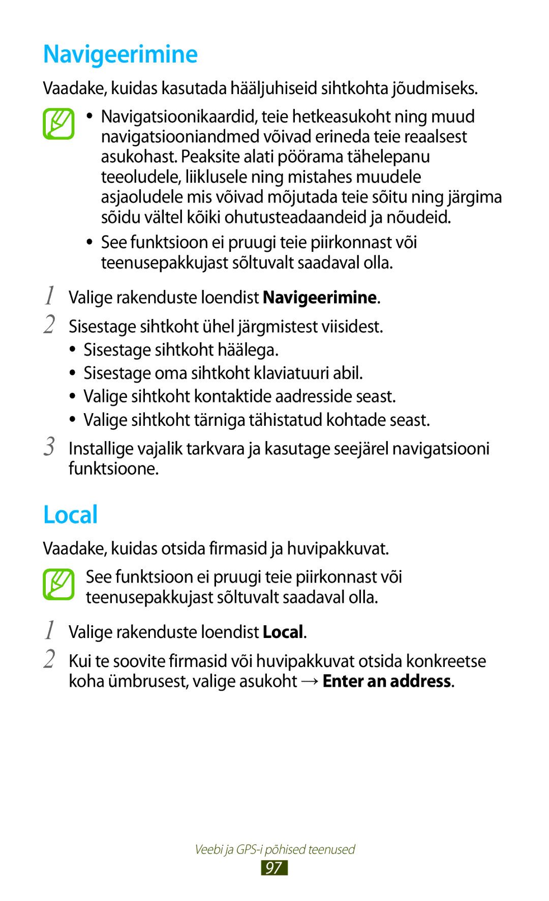 Samsung GT-B5330ZWASEB manual Navigeerimine, Local, Vaadake, kuidas kasutada hääljuhiseid sihtkohta jõudmiseks 