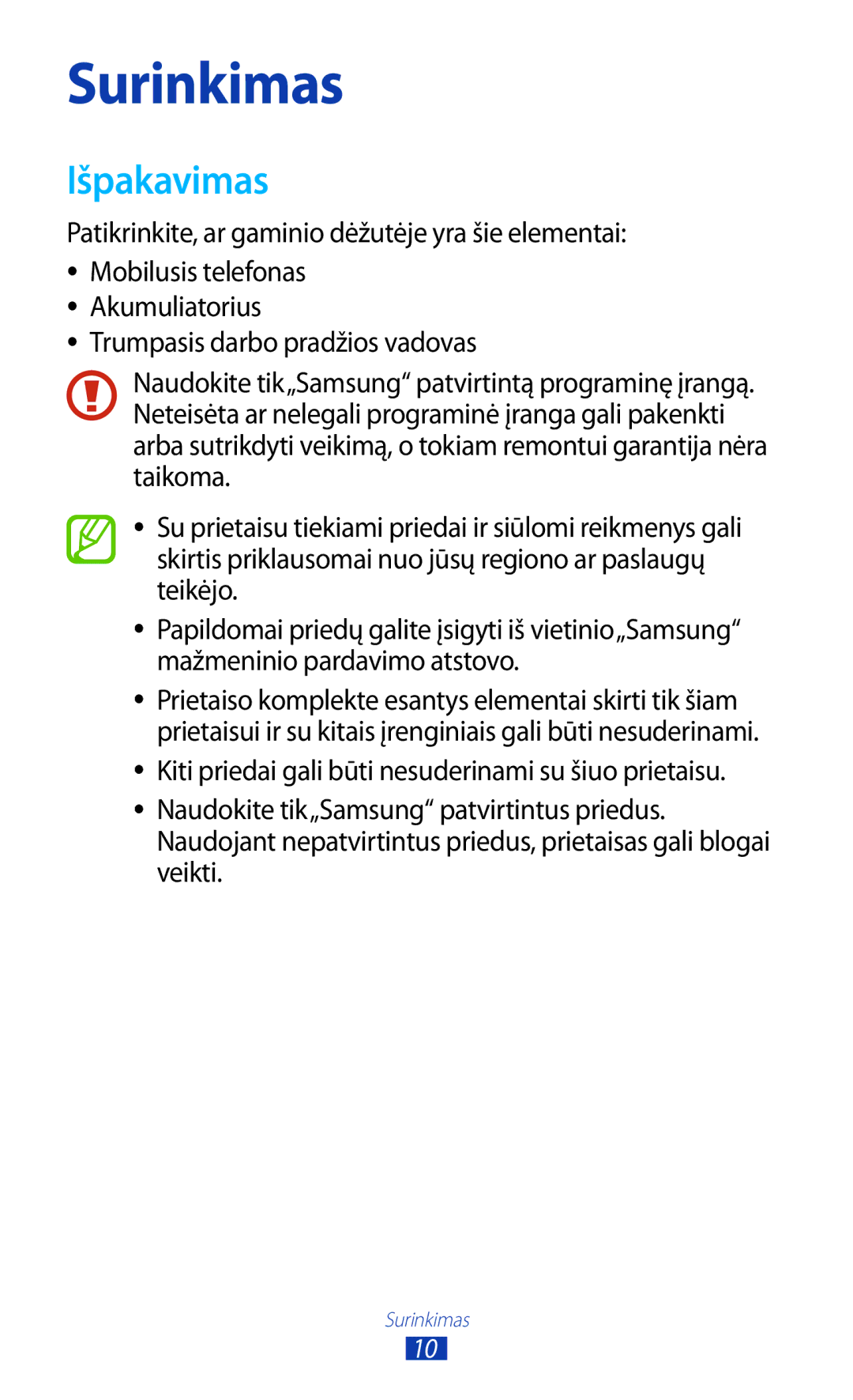 Samsung GT-B5330ZWASEB manual Surinkimas, Išpakavimas 