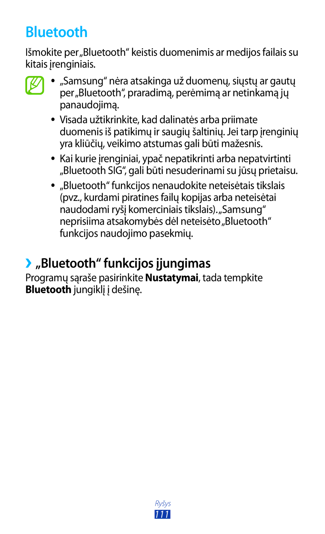 Samsung GT-B5330ZWASEB manual ››„Bluetooth funkcijos įjungimas 