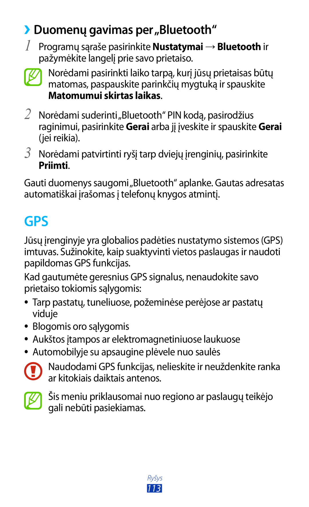 Samsung GT-B5330ZWASEB manual Gps, ››Duomenų gavimas per„Bluetooth 