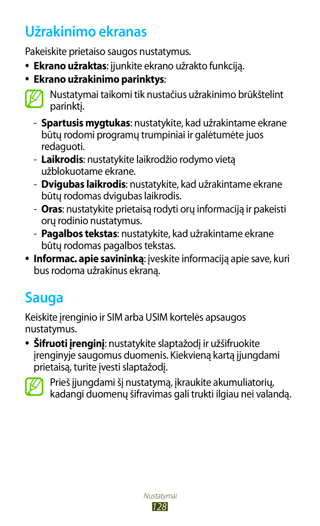 Samsung GT-B5330ZWASEB manual Užrakinimo ekranas, Sauga 