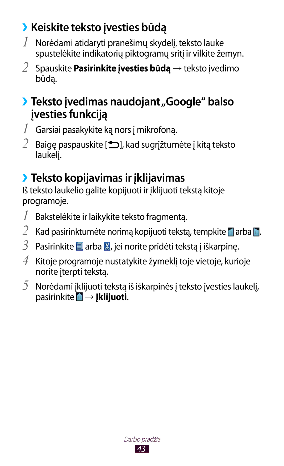Samsung GT-B5330ZWASEB manual ››Keiskite teksto įvesties būdą, ››Teksto kopijavimas ir įklijavimas 