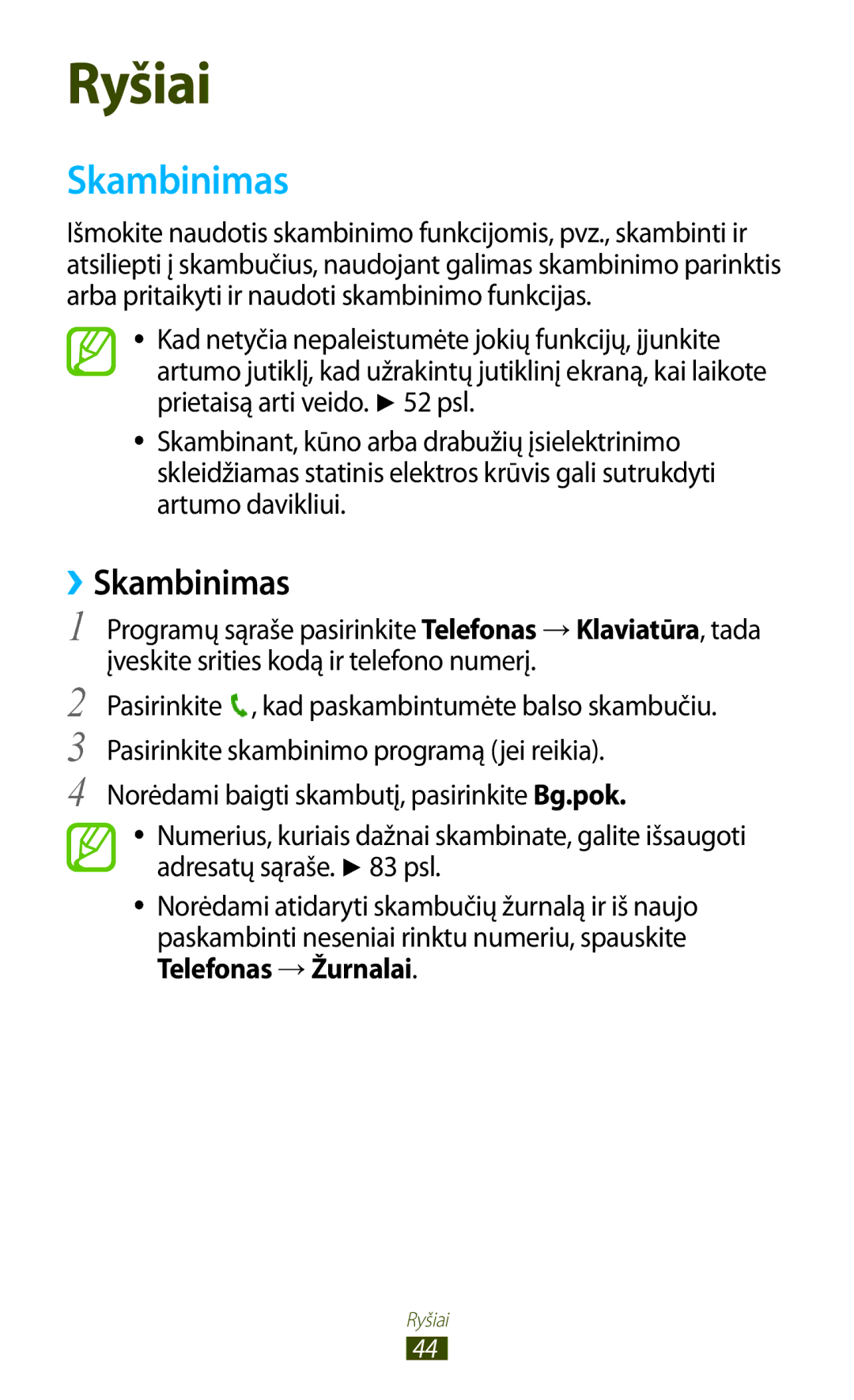 Samsung GT-B5330ZWASEB manual ››Skambinimas, Telefonas → Žurnalai 