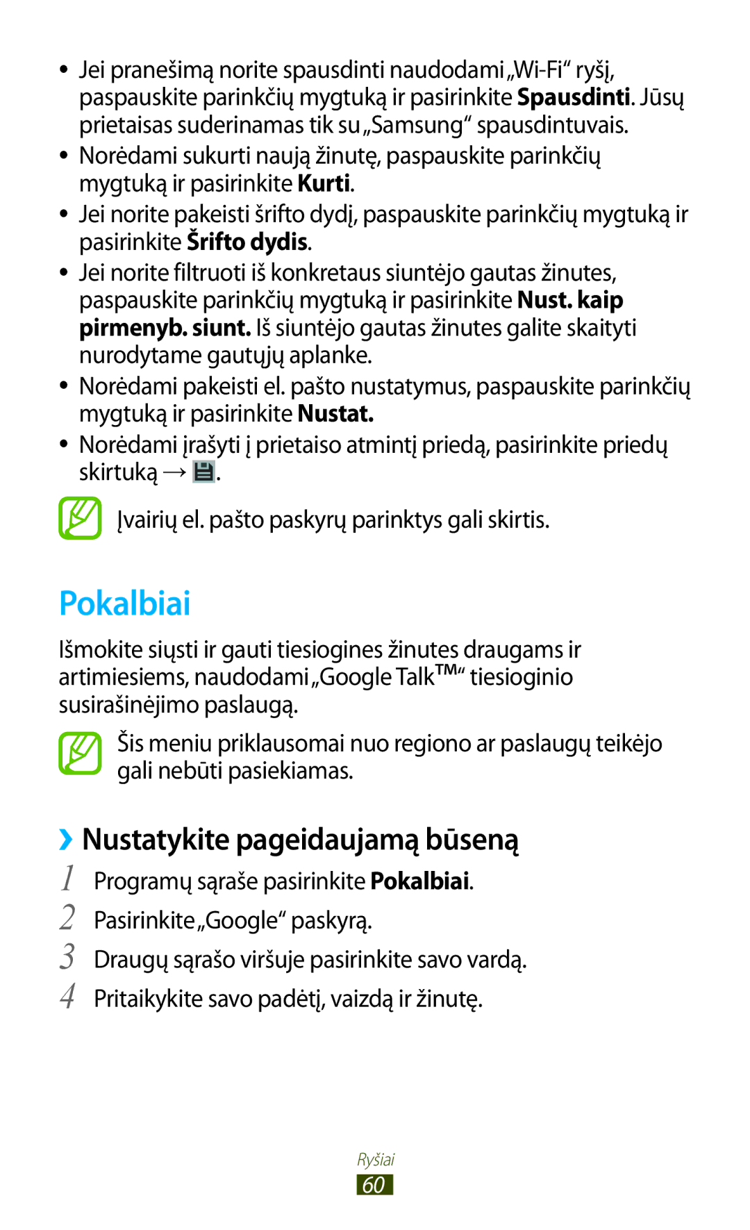 Samsung GT-B5330ZWASEB manual Pokalbiai, ››Nustatykite pageidaujamą būseną 