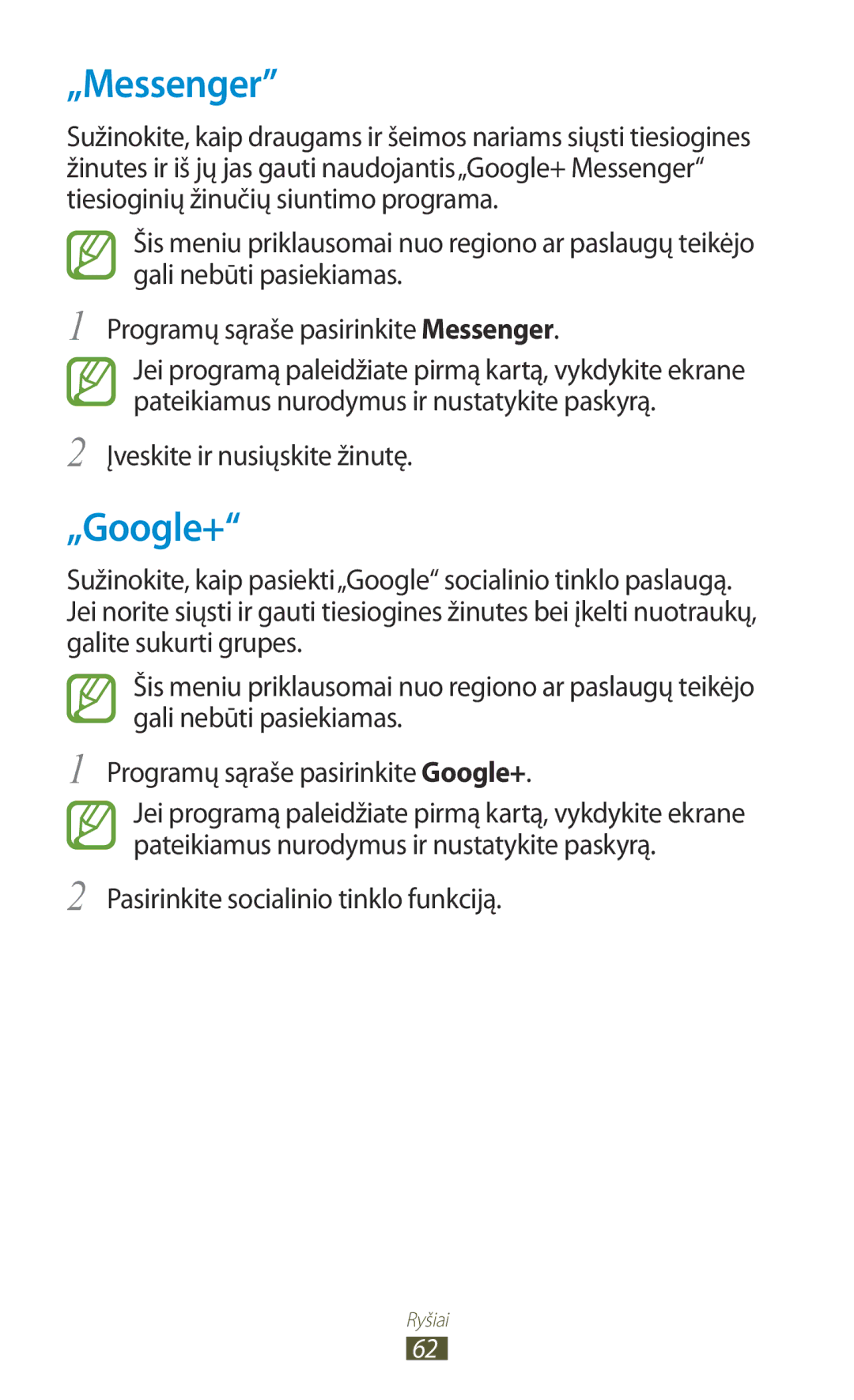 Samsung GT-B5330ZWASEB manual „Messenger, „Google+, Pasirinkite socialinio tinklo funkciją 