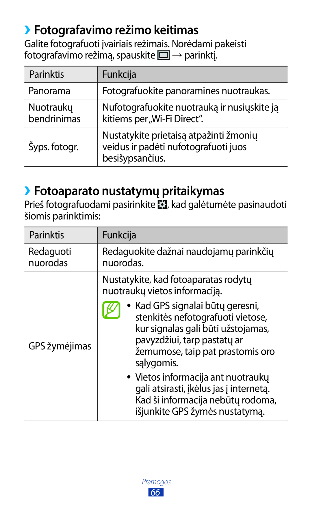 Samsung GT-B5330ZWASEB manual ››Fotografavimo režimo keitimas, ››Fotoaparato nustatymų pritaikymas 