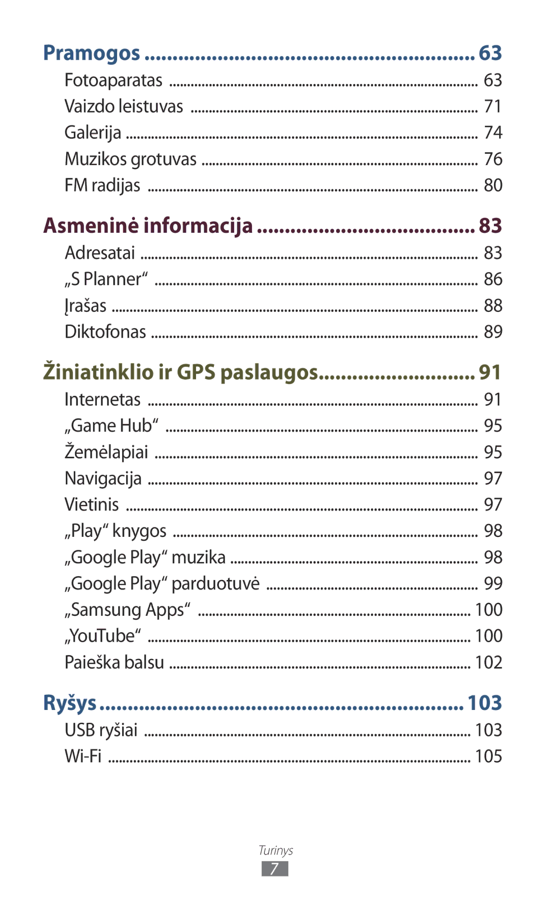 Samsung GT-B5330ZWASEB manual Asmeninė informacija, 100, 102, 103, 105 