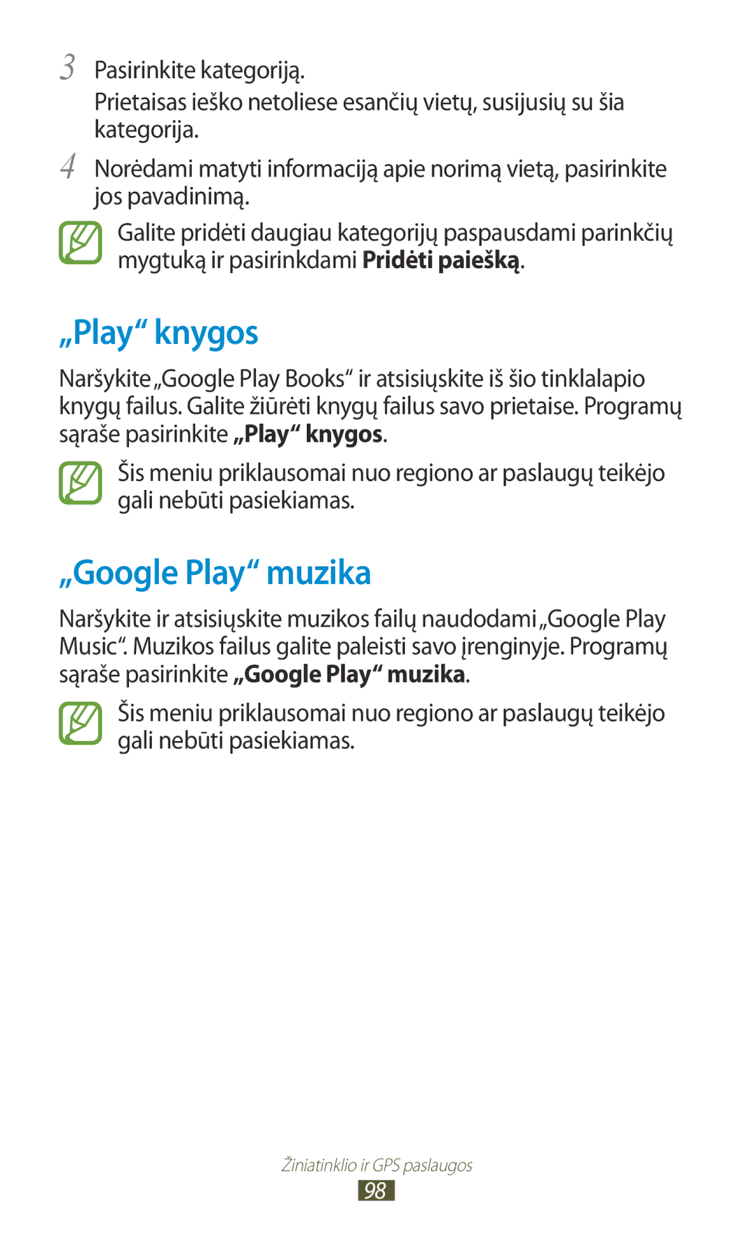 Samsung GT-B5330ZWASEB manual „Play knygos, „Google Play muzika 