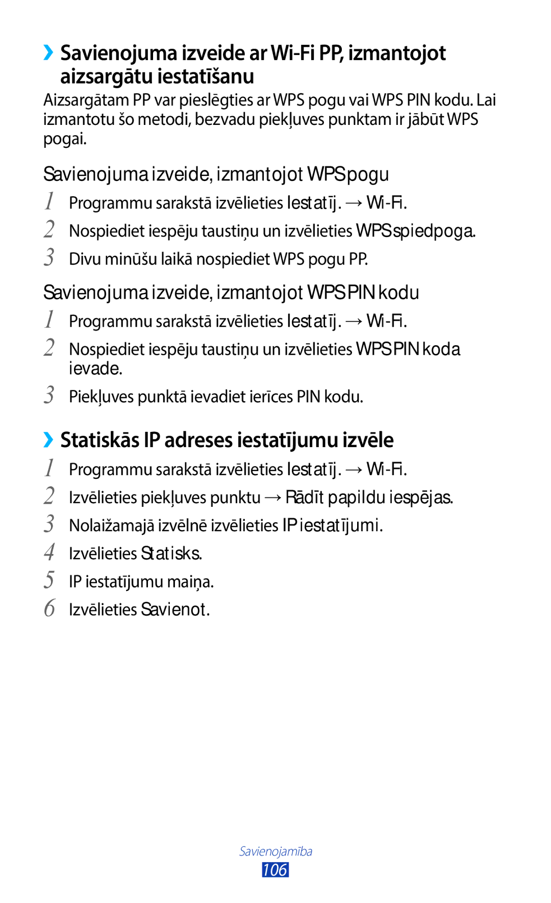 Samsung GT-B5330ZWASEB manual ››Statiskās IP adreses iestatījumu izvēle, Ievade, Piekļuves punktā ievadiet ierīces PIN kodu 