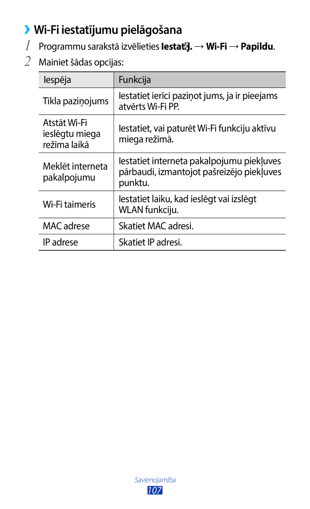 Samsung GT-B5330ZWASEB manual ››Wi-Fi iestatījumu pielāgošana 