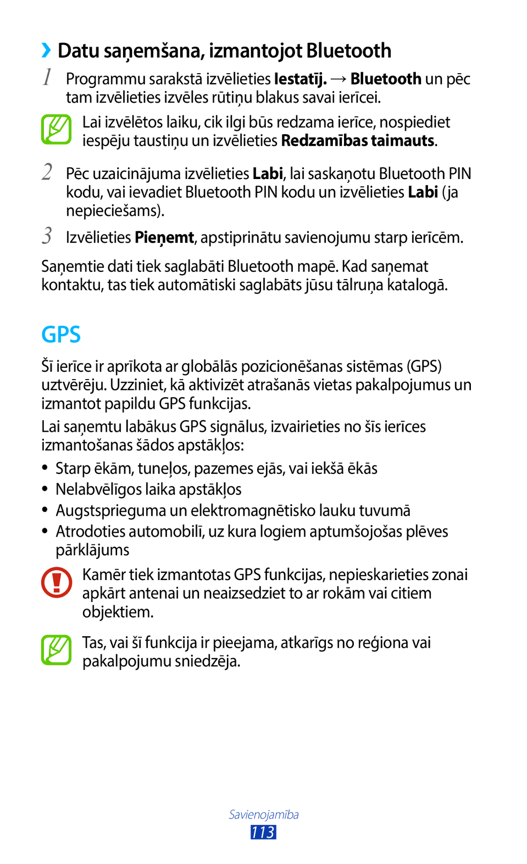 Samsung GT-B5330ZWASEB manual Gps, ››Datu saņemšana, izmantojot Bluetooth 