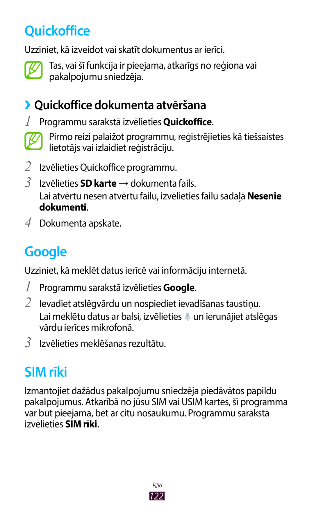 Samsung GT-B5330ZWASEB manual Google, SIM rīki, ››Quickoffice dokumenta atvēršana 