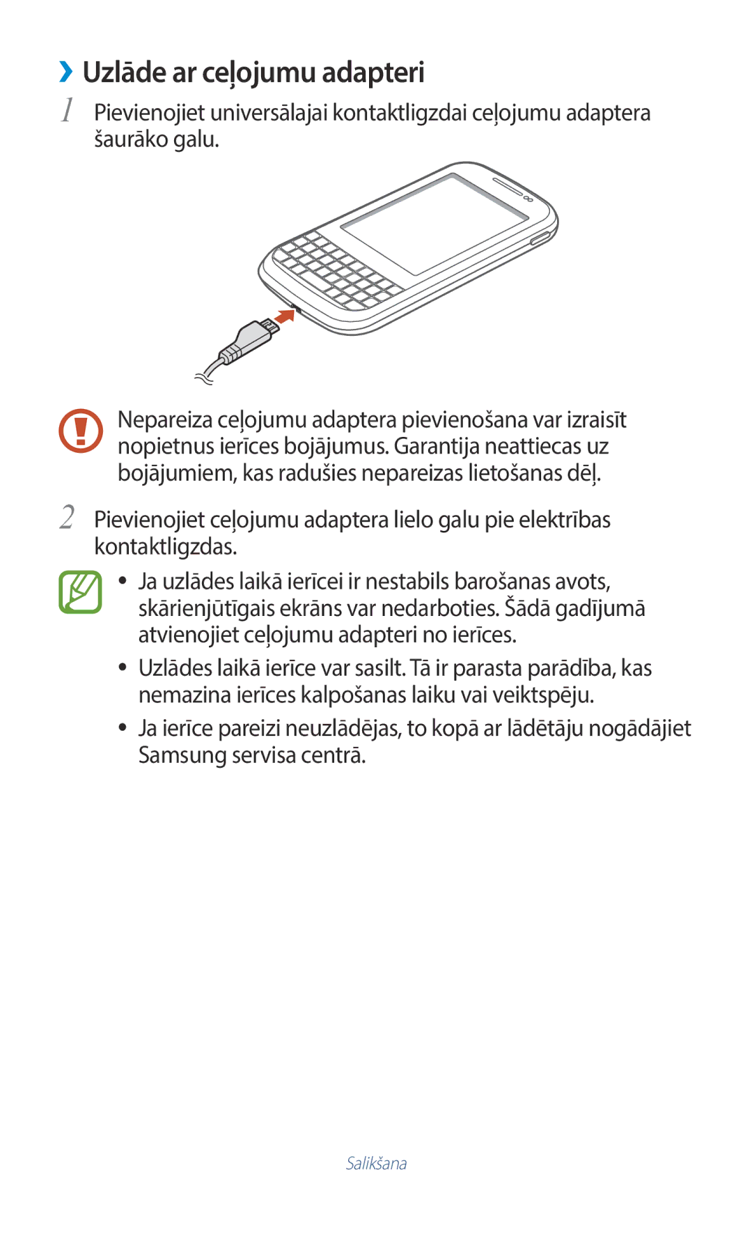 Samsung GT-B5330ZWASEB manual ››Uzlāde ar ceļojumu adapteri 