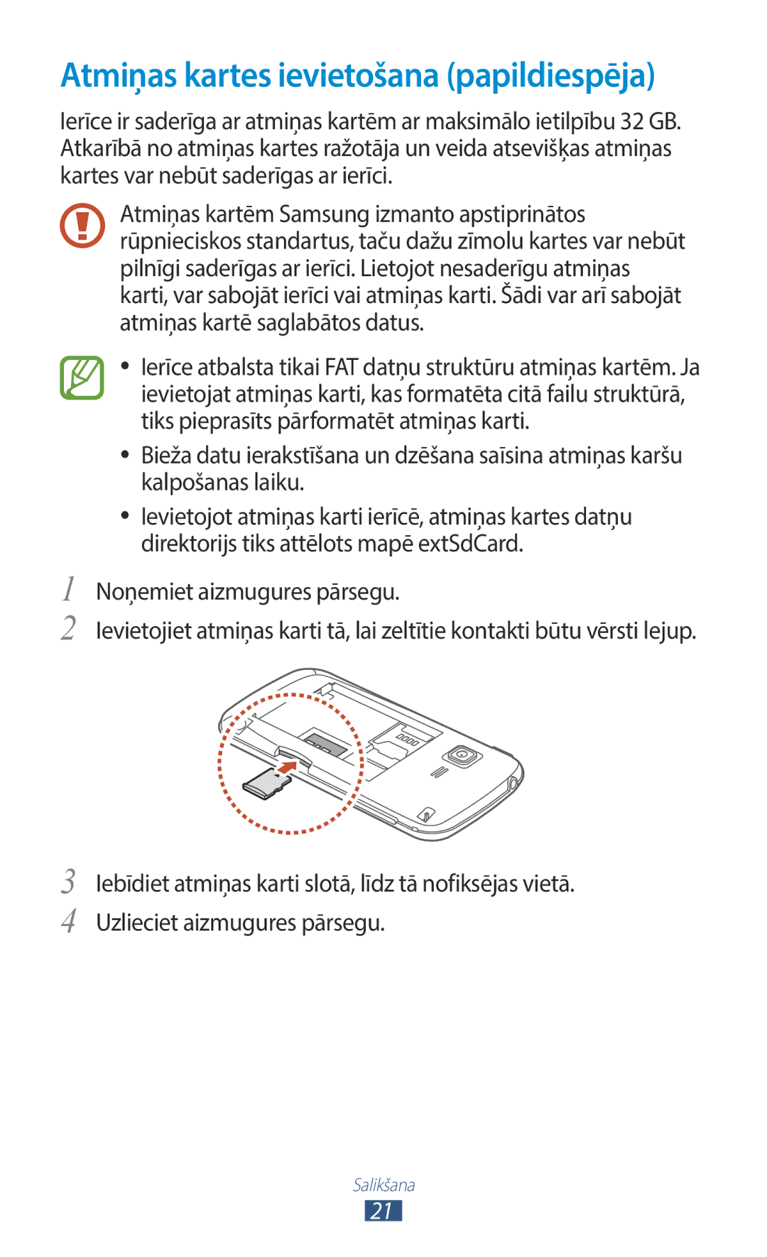 Samsung GT-B5330ZWASEB manual Atmiņas kartes ievietošana papildiespēja 