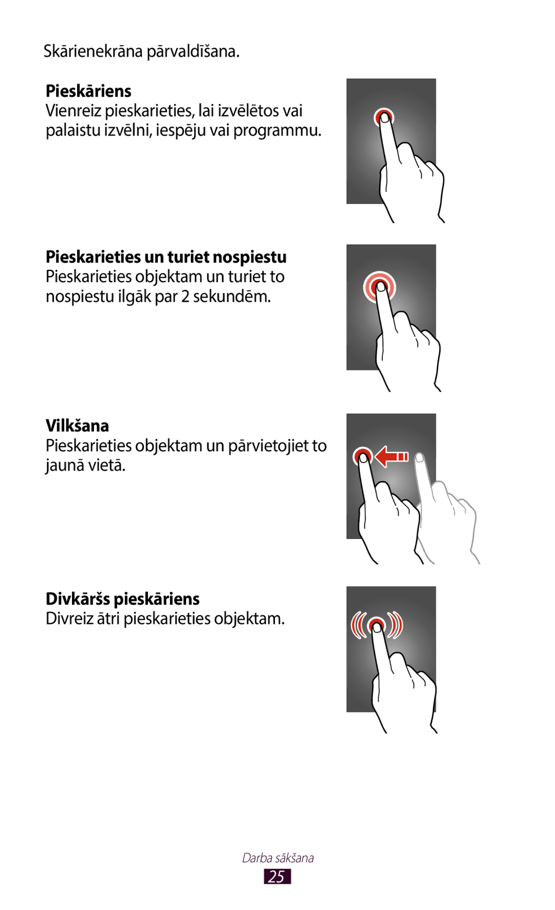 Samsung GT-B5330ZWASEB manual Pieskāriens, Vilkšana, Divkāršs pieskāriens 