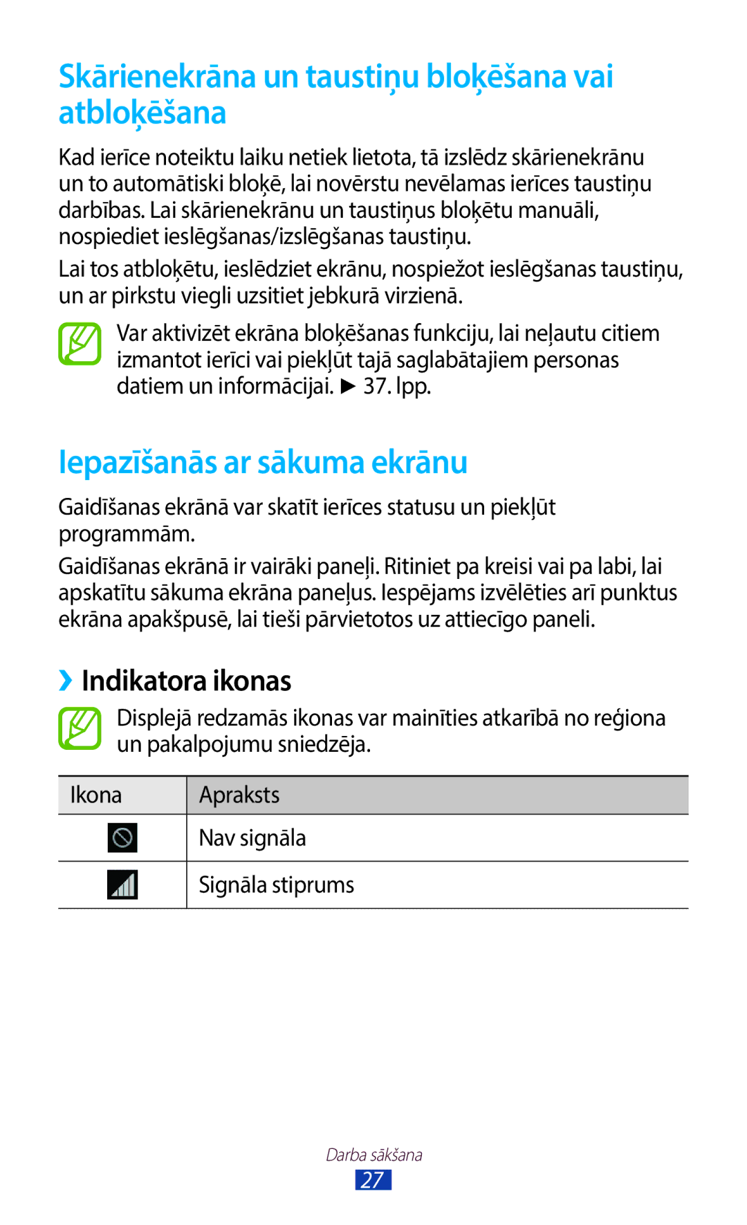 Samsung GT-B5330ZWASEB manual Skārienekrāna un taustiņu bloķēšana vai atbloķēšana, Iepazīšanās ar sākuma ekrānu 