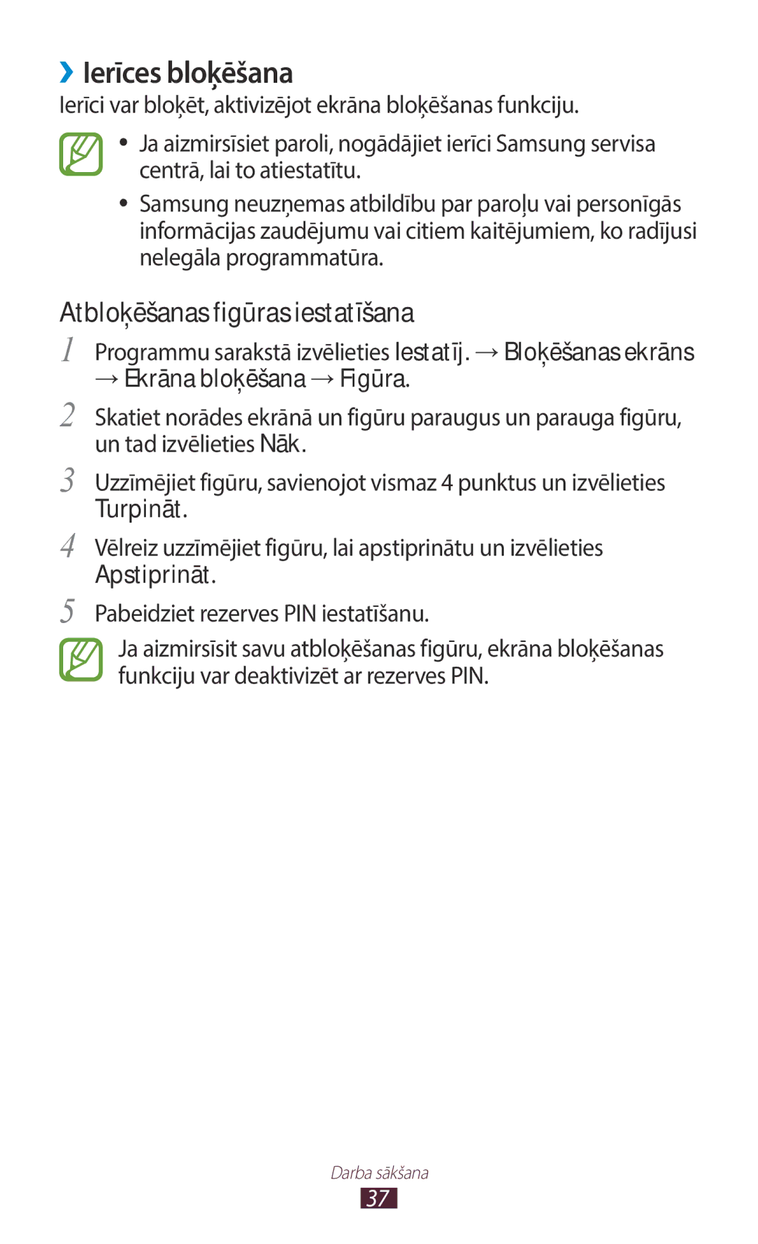 Samsung GT-B5330ZWASEB manual ››Ierīces bloķēšana, Atbloķēšanas figūras iestatīšana 