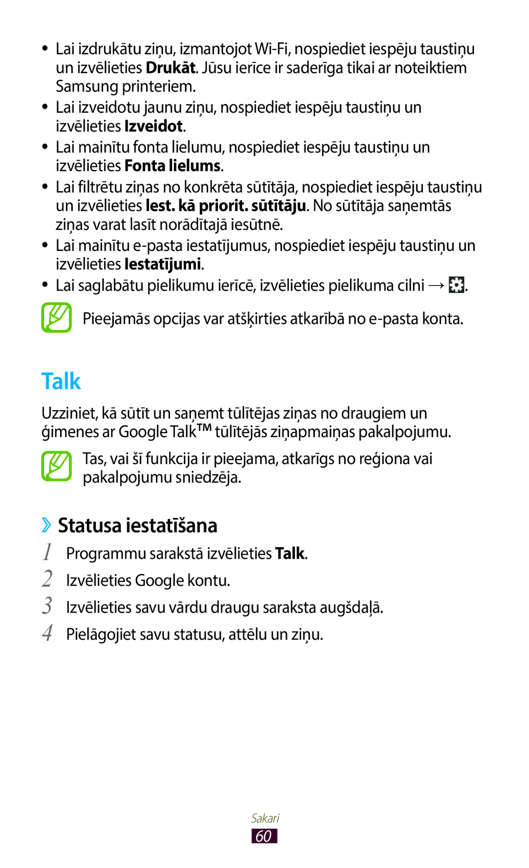 Samsung GT-B5330ZWASEB manual Talk, ››Statusa iestatīšana 