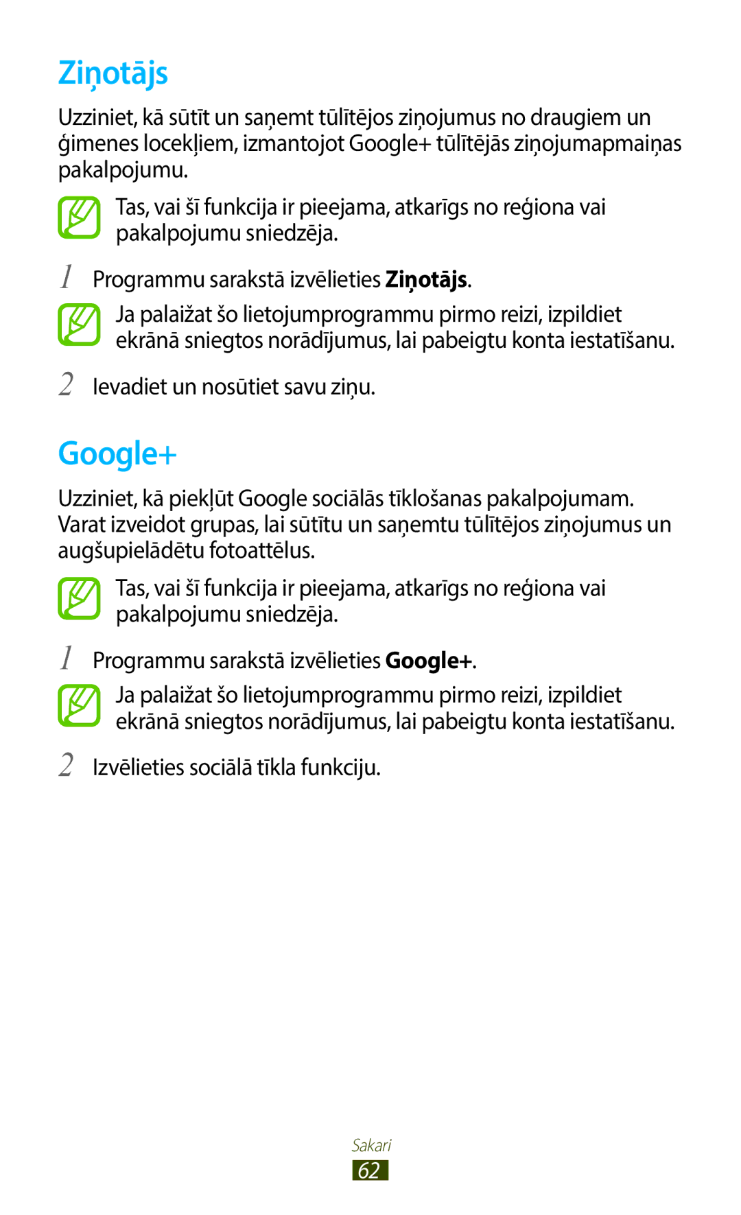 Samsung GT-B5330ZWASEB manual Ziņotājs, Google+, Izvēlieties sociālā tīkla funkciju 