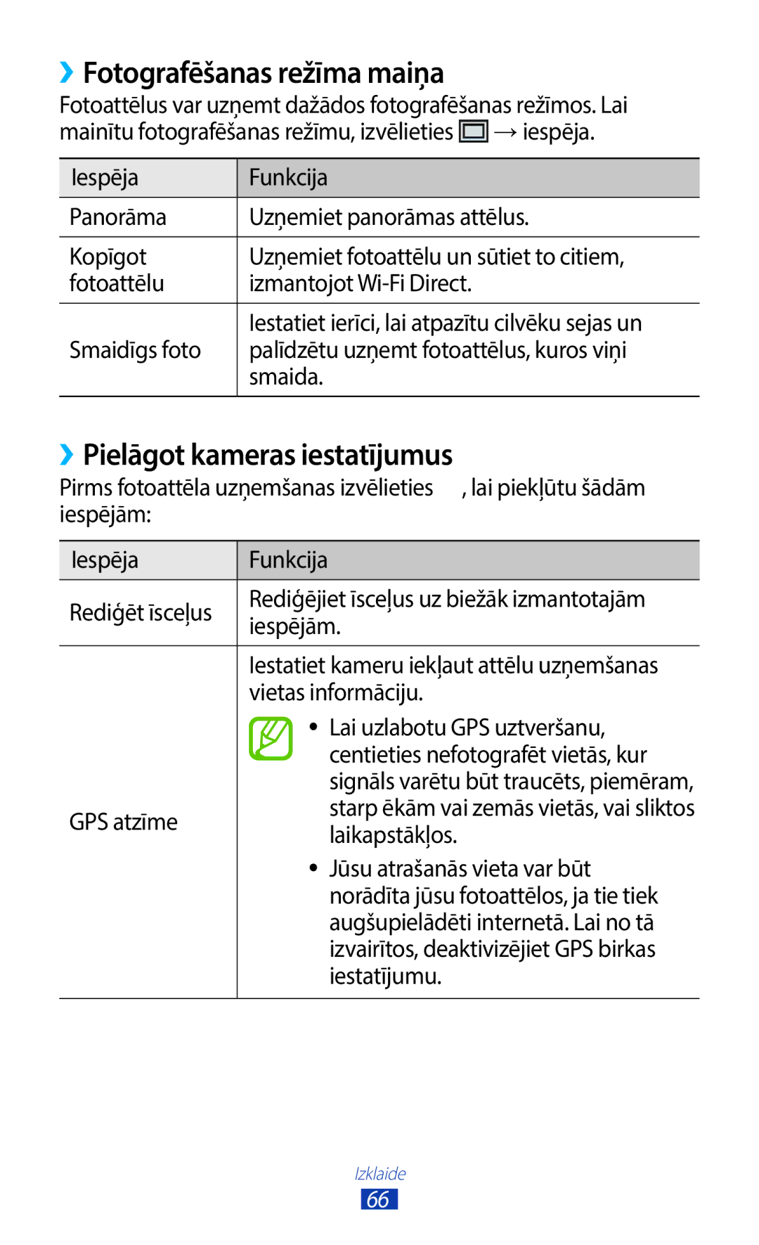 Samsung GT-B5330ZWASEB manual ››Fotografēšanas režīma maiņa, ››Pielāgot kameras iestatījumus 