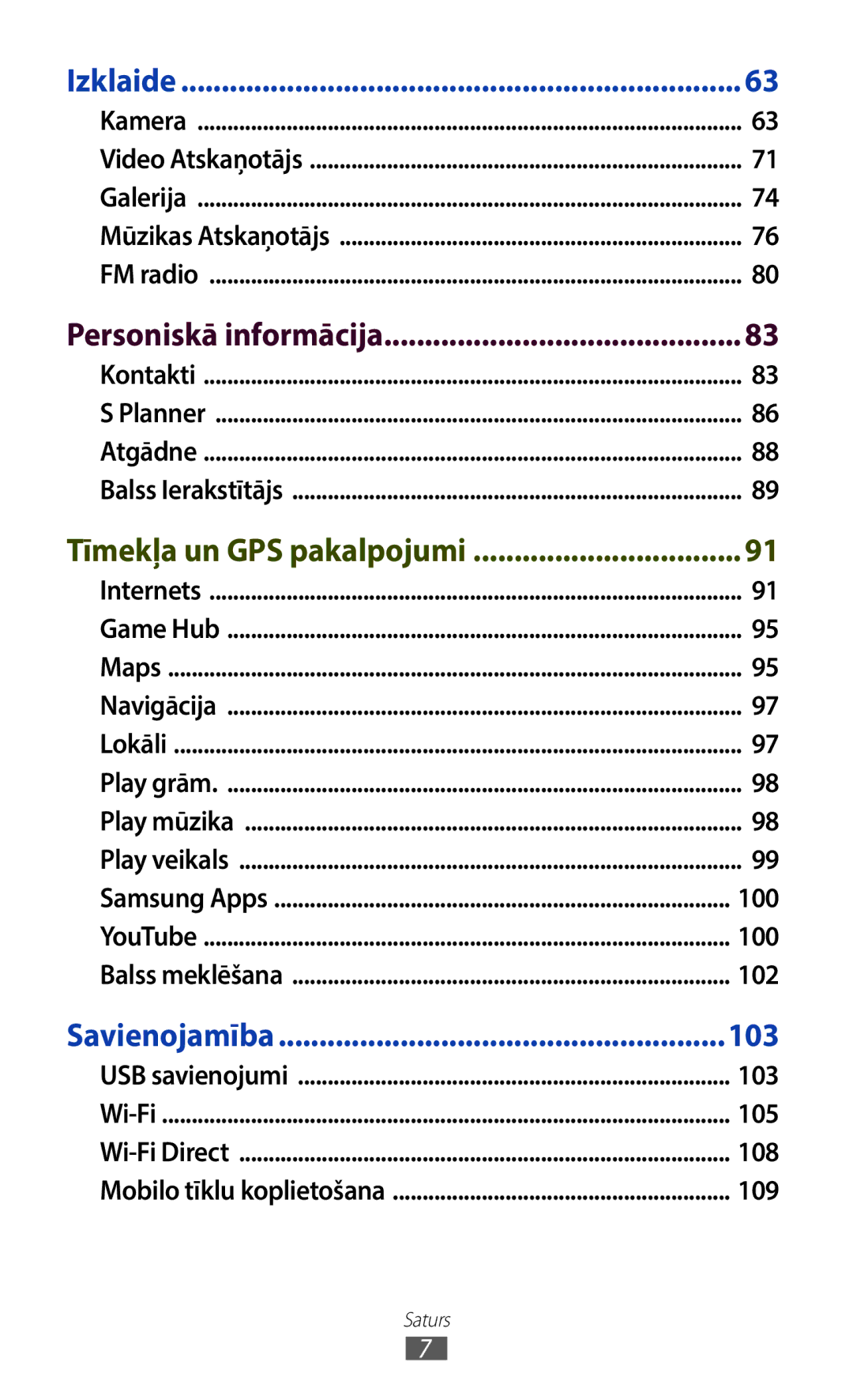 Samsung GT-B5330ZWASEB manual Personiskā informācija, 100, 102, 103, 105, 108, 109 