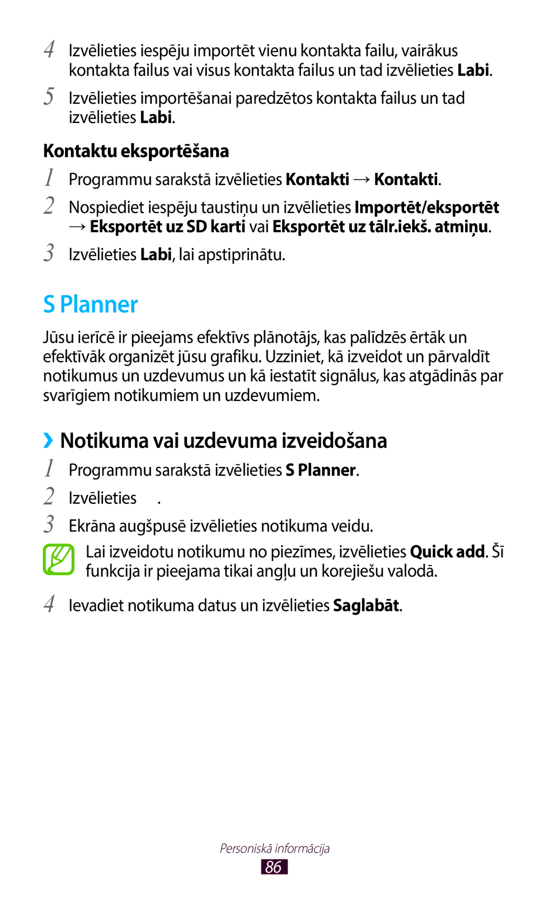 Samsung GT-B5330ZWASEB manual Planner, ››Notikuma vai uzdevuma izveidošana, Izvēlieties Labi, lai apstiprinātu 