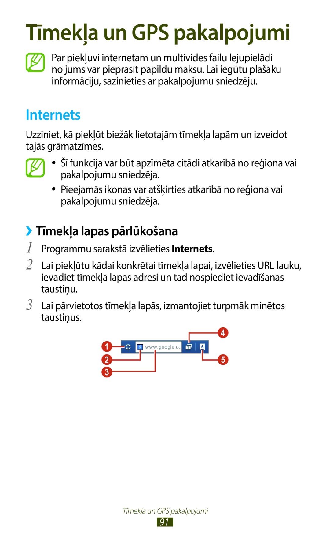 Samsung GT-B5330ZWASEB manual Internets, ››Tīmekļa lapas pārlūkošana 